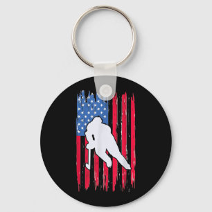 Aamerican Flag Hockey Player 4th Of July Men Women Key Ring