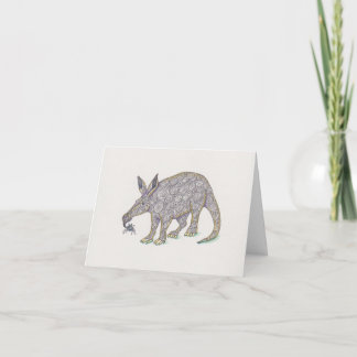 Aardvark black pen drawing tangle with ant card