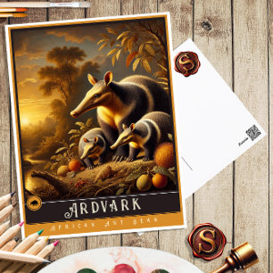 Aardvark Cute Family Vintage Animal Postcard