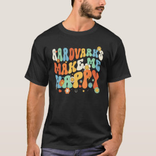 Aardvarks Make Me Happy Groovy Wavy Retro Vintage  T-Shirt