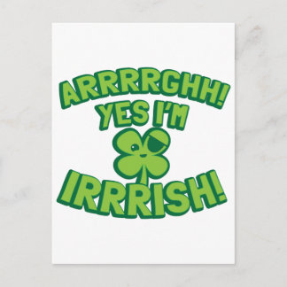 AARGHH YES I'm IRISH with a pirate SHAMROCK Postcard