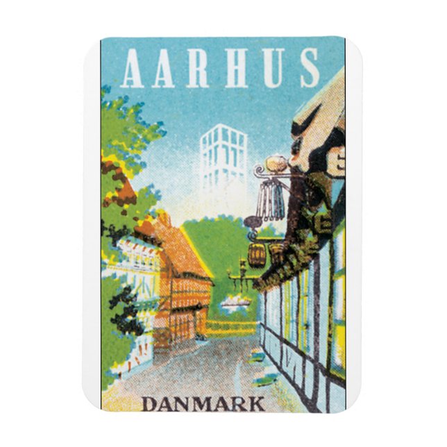 Aarhus Danmark Vintage Travel Poste Magnet (Vertical)