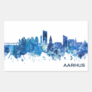 Aarhus Denmark Skyline Blue Rectangular Sticker