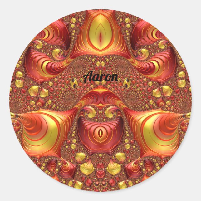 AARON ~ Red Brown Yellow Fractal Design ~  Classic Round Sticker (Front)