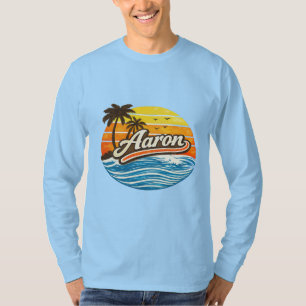Aaron Retro Sunset Name Design T-Shirt