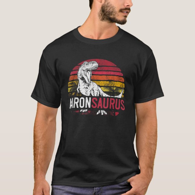 Aaron Saurus Personalised Dinosaur T Rex Name Chri T-Shirt (Front)