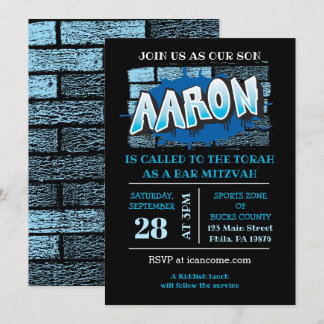 Aaron Your Graffiti Name Brick Wall Bar Mitzvah Invitation