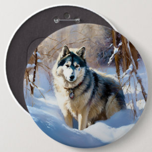 Aaskan Malamute Let It Snow Christmas 6 Cm Round Badge