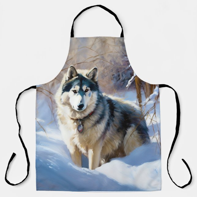 Aaskan Malamute Let It Snow Christmas Apron (Front)