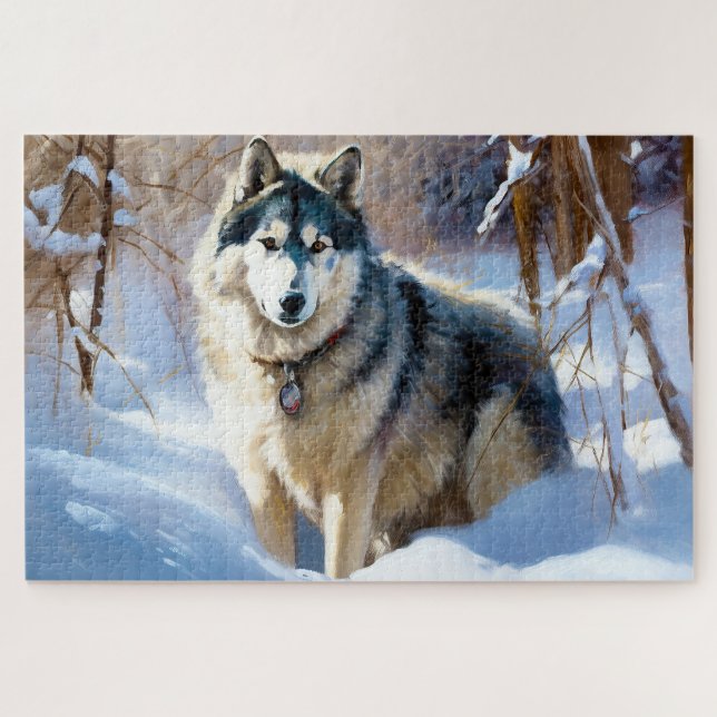 Aaskan Malamute Let It Snow Christmas Jigsaw Puzzle (Horizontal)