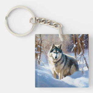 Aaskan Malamute Let It Snow Christmas Key Ring
