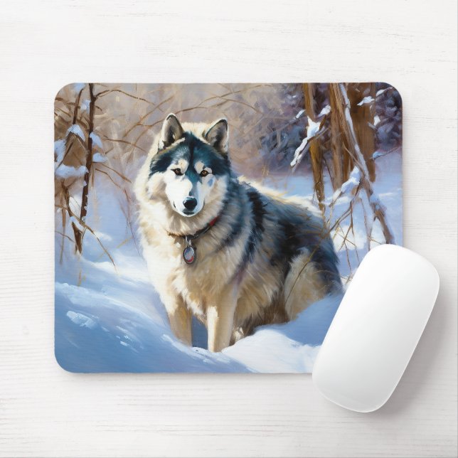 Aaskan Malamute Let It Snow Christmas Mouse Pad (With Mouse)