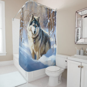 Aaskan Malamute Let It Snow Christmas Shower Curtain