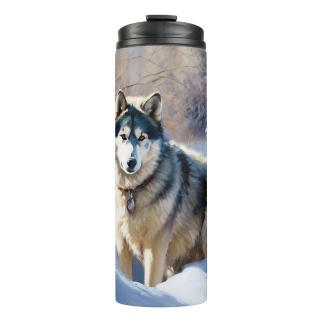 Aaskan Malamute Let It Snow Christmas Thermal Tumbler (Front)