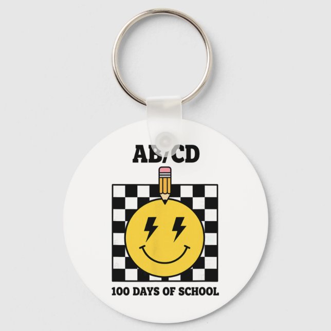 Ab Cd 100 Days Of School Kids Pencil Chequerboard  Key Ring (Front)