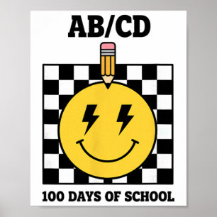 Ab Cd 100 Days Of School Kids Pencil Chequerboard Poster