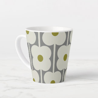 Abacus Flower and small stem pattern white & Grey Latte Mug