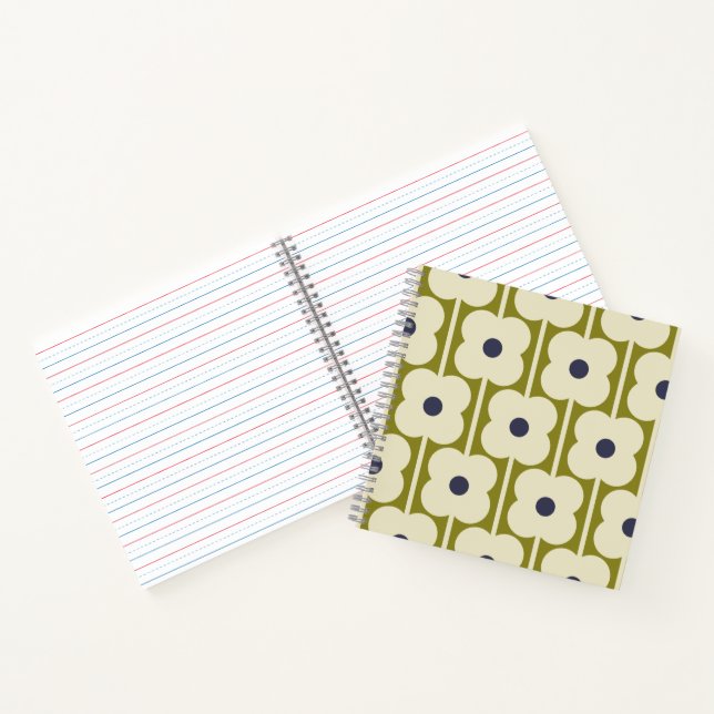 Abacus Flower Lined Eyelet Olive and Blue  Notebook (Inside)