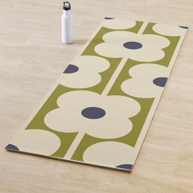 Abacus Flower Lined Eyelet Olive and Blue  Yoga Mat (In Situ)