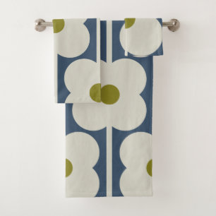 Abacus Flower Lined Eyelet White and Blue Bath Towel Set