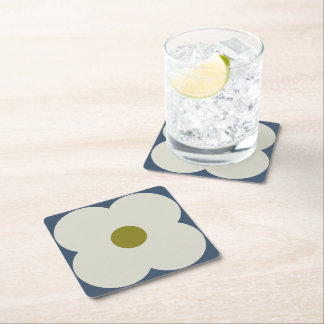 Abacus Flower Lined Eyelet White and Blue Square Paper Coaster