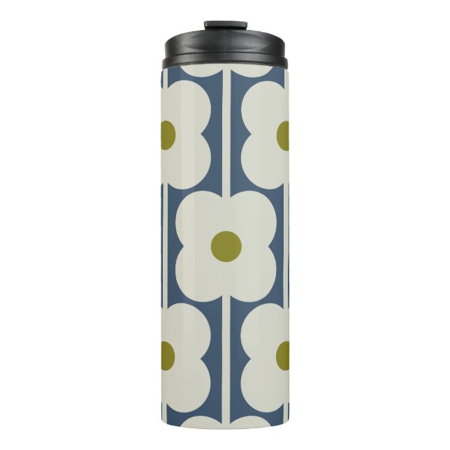 Abacus Flower Lined Eyelet White and Blue Thermal Tumbler (Front)