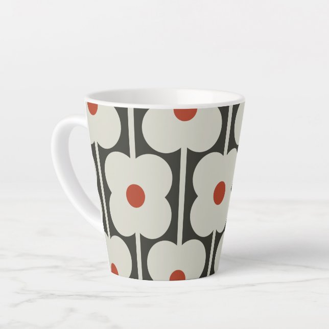 Abacus Flower Tomato Red Grid Pattern Latte Mug (Left Angle)
