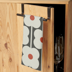 Abacus Flower Tomato Red Grid Pattern Tea Towel