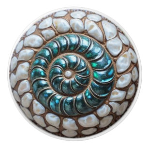  Abalone and Pearl Nautilus Shell Ceramic Knob
