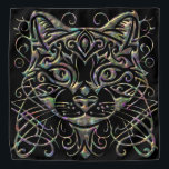 Abalone Dimensional Cat on Black Bandanna<br><div class="desc">The story starts with a cat that liked to sit on my head when I was out picking beans. Her name was Holly, the great huntress. Another cat that liked to sit on my head was Taffy. As usual, I wanted another cat on my head, so I made this bandanna....</div>