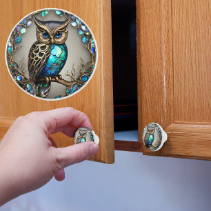 Abalone Owl Ceramic Knob