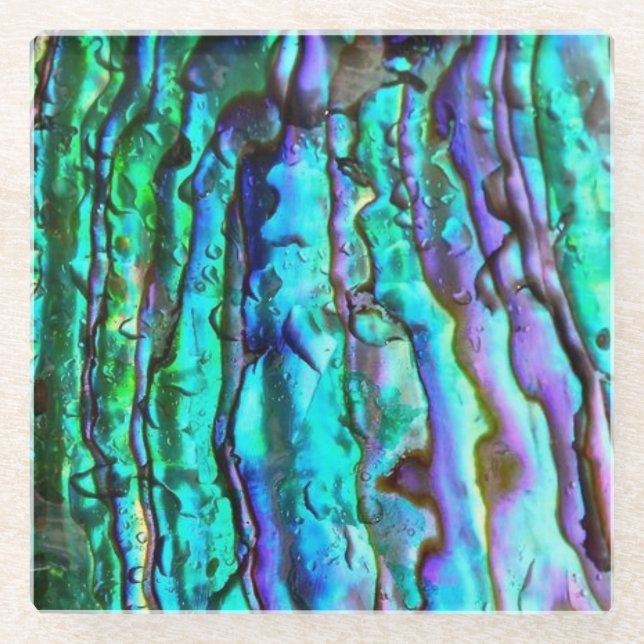 Abalone seashell glass coaster (Front)