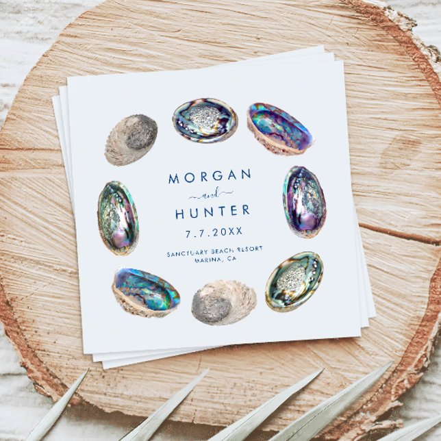 Abalone Shell Colourful Watercolor Beach Wedding Napkin (These colorful watercolor abalone shell napkins are perfect for your coastal chic beach wedding)