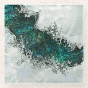 Abalone Shell Pearl and Silver 1 Glass Coaster