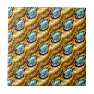 Abalone tear drop paua pua shell gold blue glam tile