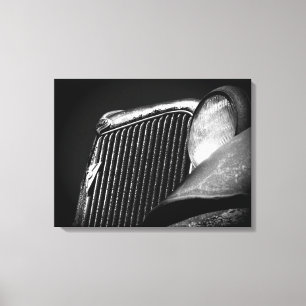 Abandoned Antique Black & White Classic Car Canvas Print