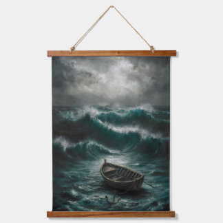 Abandoned Boat in Stormy Waters Ocean Art Hanging Tapestry