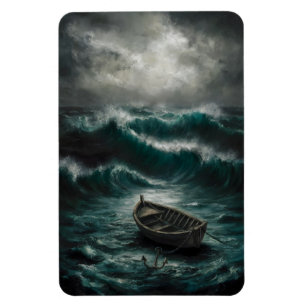 Abandoned Boat in Stormy Waters Ocean Art Magnet
