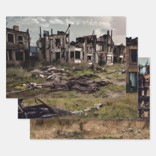  Abandoned Buildings Post Apocalypse  Wrapping Paper Sheet