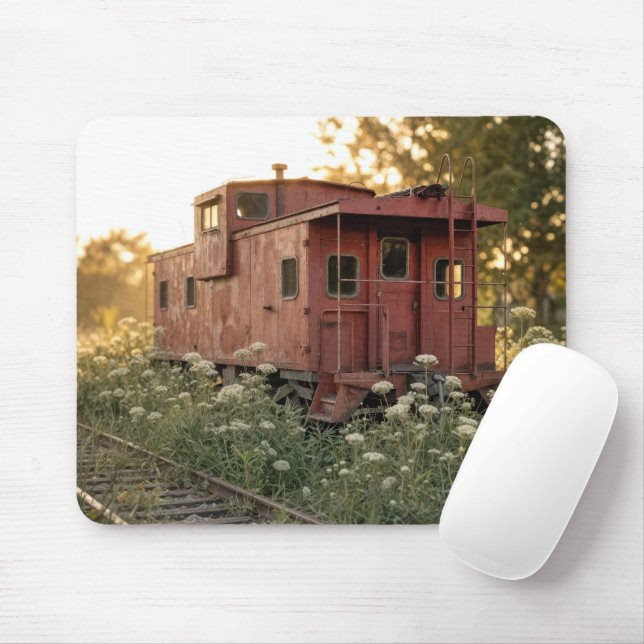 Abandoned Caboose In a Wildflower Field Mouse Pad (With Mouse)