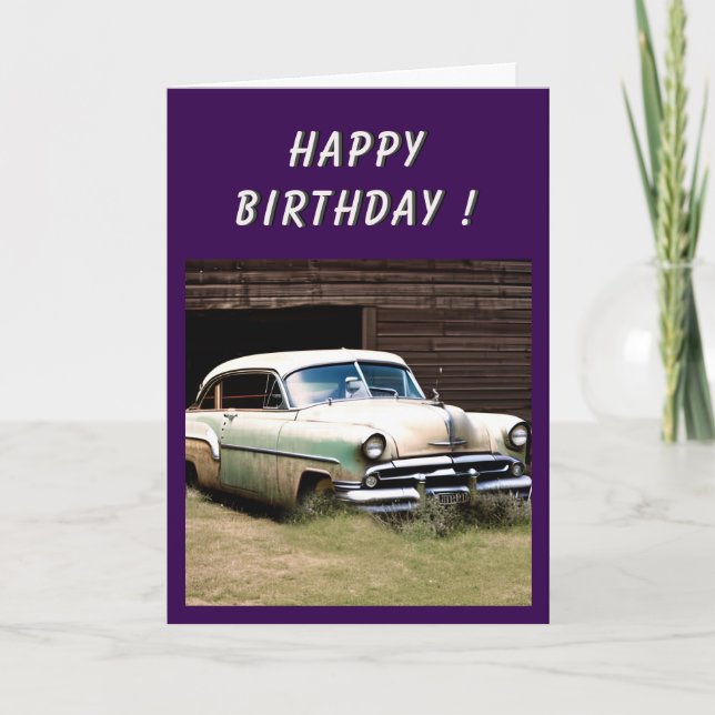 Abandoned Car 1950s Birthday Card (Front)