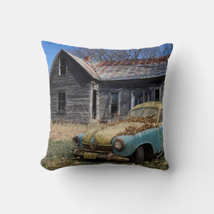 Abandoned Car and Farmhouse Cushion