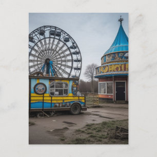 Abandoned Carnival Empty Ferris Wheel and Tent Postcard