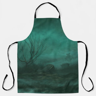 Abandoned Cemetery Moonlit Night Scene Apron