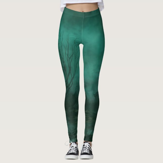 Abandoned Cemetery Moonlit Night Scene Leggings (Front)