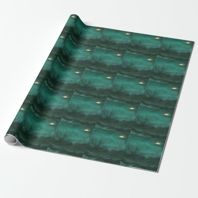 Abandoned Cemetery Moonlit Night Scene Wrapping Paper (Unrolled)