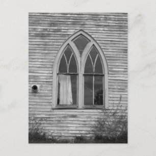 Abandoned Church Window Black and White Postcard