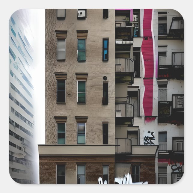 Abandoned City Buildings with Graffiti Square Sticker (Front)