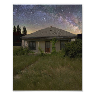 Abandoned Cottonwood South Dakota at Night Photo Print