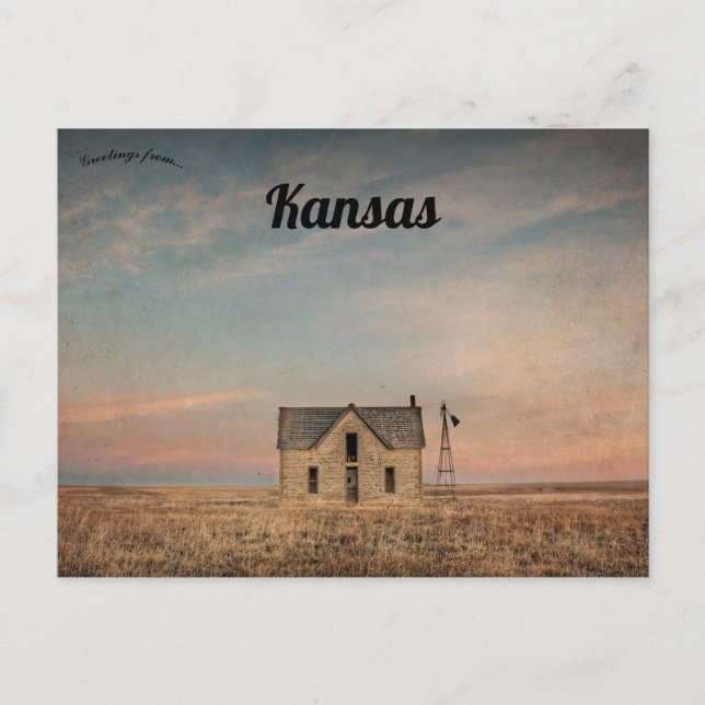 Abandoned House on the Wind Swept Kansas Prairie Postcard (Front)